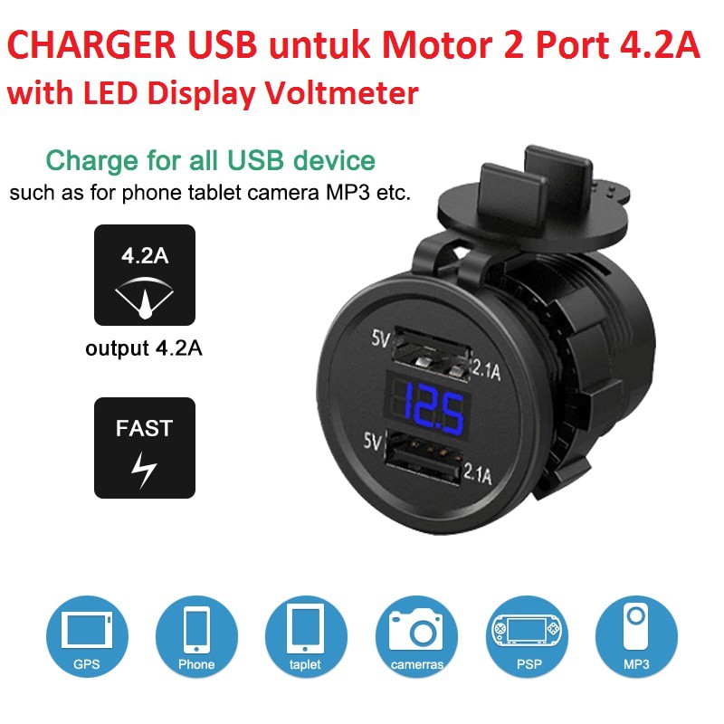 Charger USB Motor 2 Port 4.2A with LED Display Voltmeter Accnic