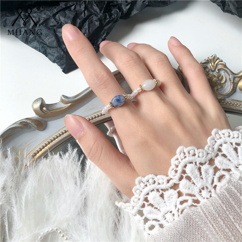 【MHANG】Cincin Manik-manik Mutiara Antik Cincin Batu Fashion Mewah Aksesoris Fashion Yang Simpel Dan Murah