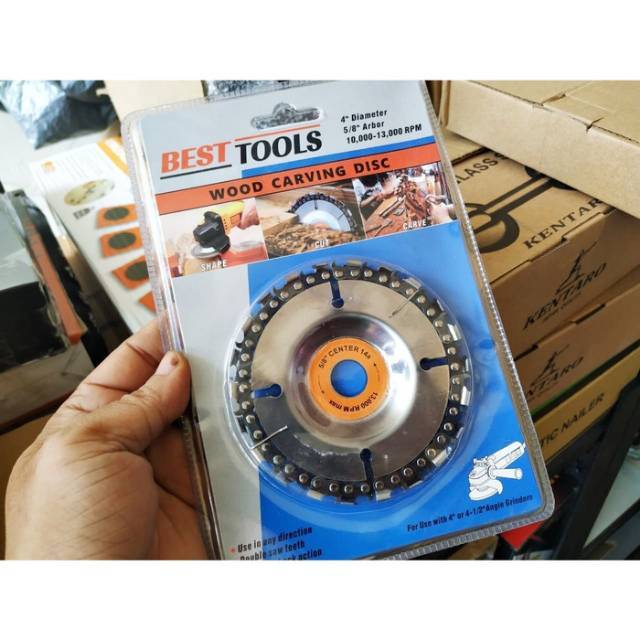 Mata Potong Kayu Mesin Gerinda Tangan 100mm Wood Carving Disc Chainsaw 22T Pisau Ukir Pahat Kayu 4"