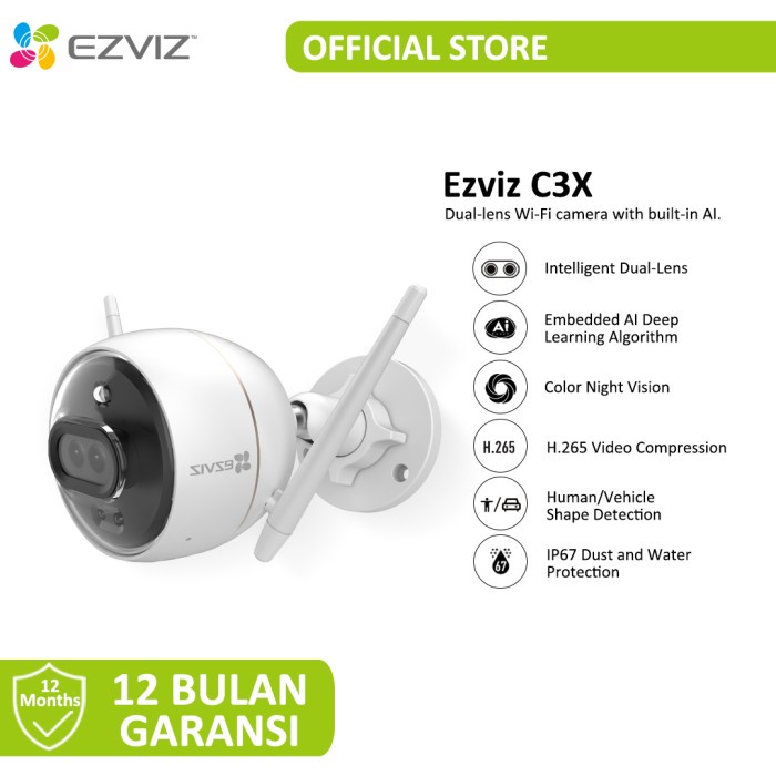 {ElekStore} Ezviz C3X IP Camera Dual lens Outdoor Built in AI Color Night Vision Murah