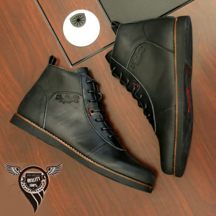 BRODO x BARDLEYS - sepatu boots pria brodo kulit asli original 100% - Hitam, 40 Berkualitas
