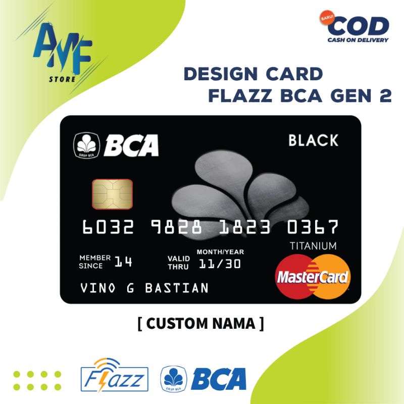 Kartu FLAZZ BCA GEN 2 Terbaru Design Black Card Custom Nama Cetak 1 sisi { Saldo 0 } Spesial Promo C