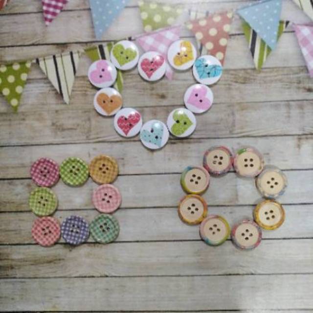 Kancing kayu motif 2cm 1 lusin/50 pcs