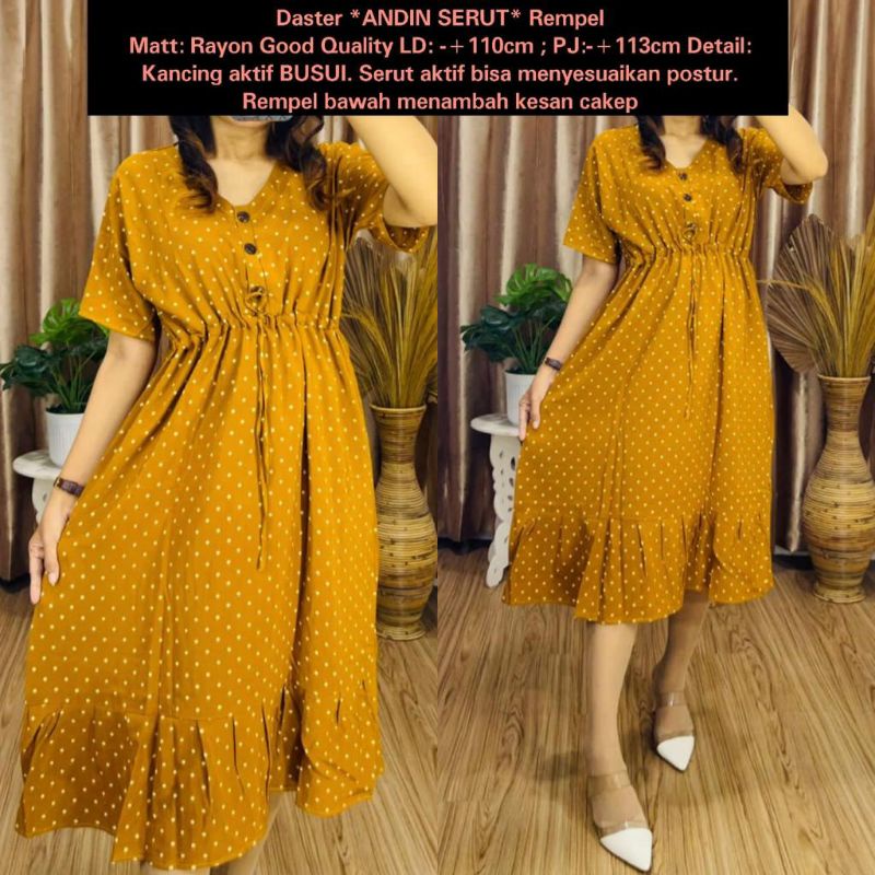 Daster Dress Serut Polkadot Rayon Adem Tebal Kancing Busui / Daster Andin Serut / Daster BUSUI / Daster Rayon Premium / Daster Rayon