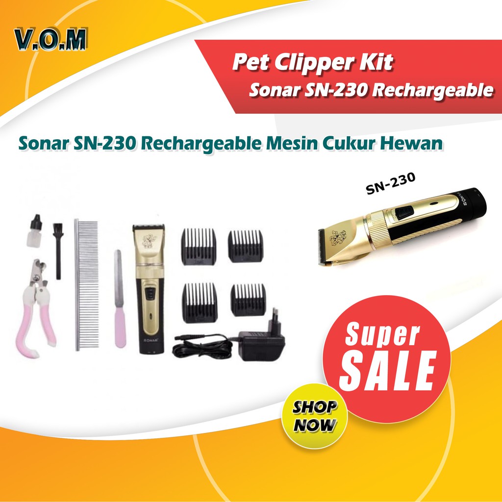 VOM Pet Clipper Kit Sonar SN-230 Rechargeable Mesin Cukur Hewan 0587