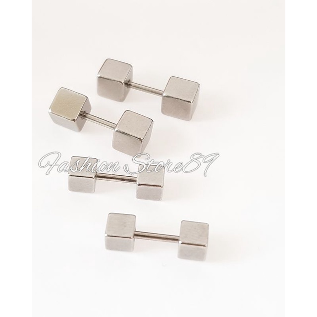 Ready Anting Roda Balok Titanium anting Tusuk Balok Anting Roda Titanium Black White Pria Wanita impor