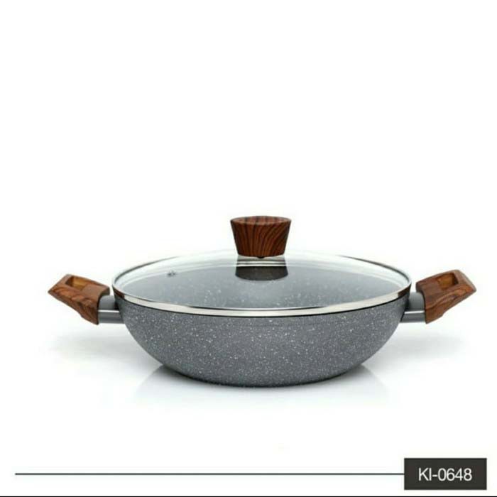 KH KI0648 KUALI TUTUP KACA 26 CM MARBLE WOK PAN KUALI INDUKSI WAJAN PENGGORENGAN KUALI PANCI
