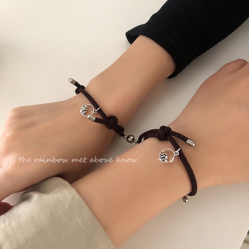 AZ083 【Barang spot 】2 pcs gelang magnet/1 Pasang Gelang Couple Magnet Gelang Tali Couple Magnet Attract persahabatan Tangan Wanita Bracelets hitam