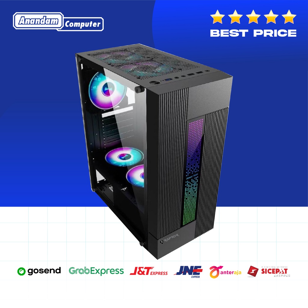 Power UP RAPTOR 1625 - Include PSU 500W Casing PC Gaming Komputer
