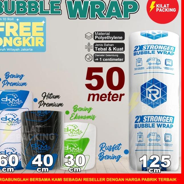 

PLASTIK BUBBLE WRAP PREMIUM TEBAL 50METER / BUBBLE WRAP MURAH DKM PLUS - Bening Hijau, 30CM X 50M