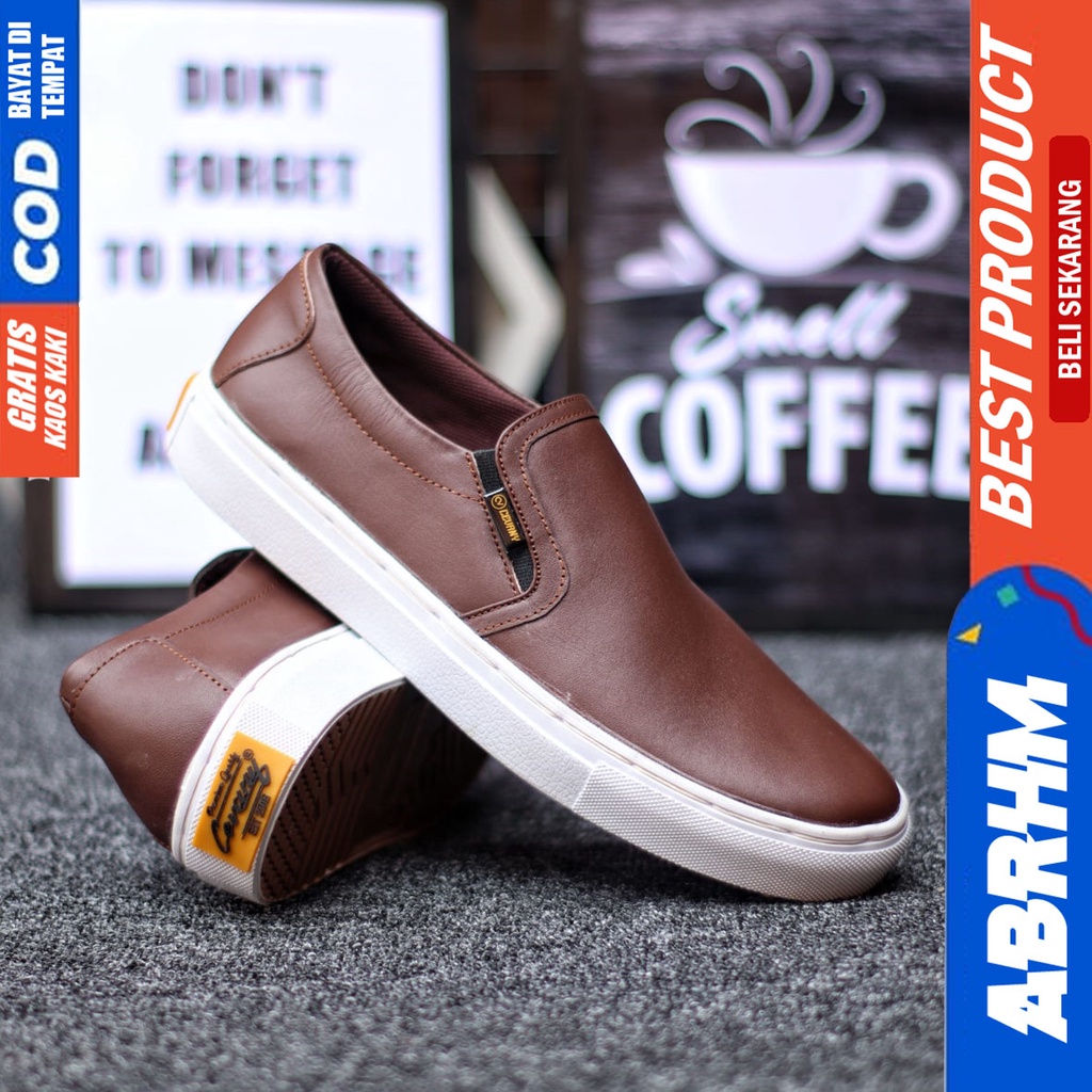 Abrhm Mori - Sepatu Slip On Pria  Casual Kulit Asli