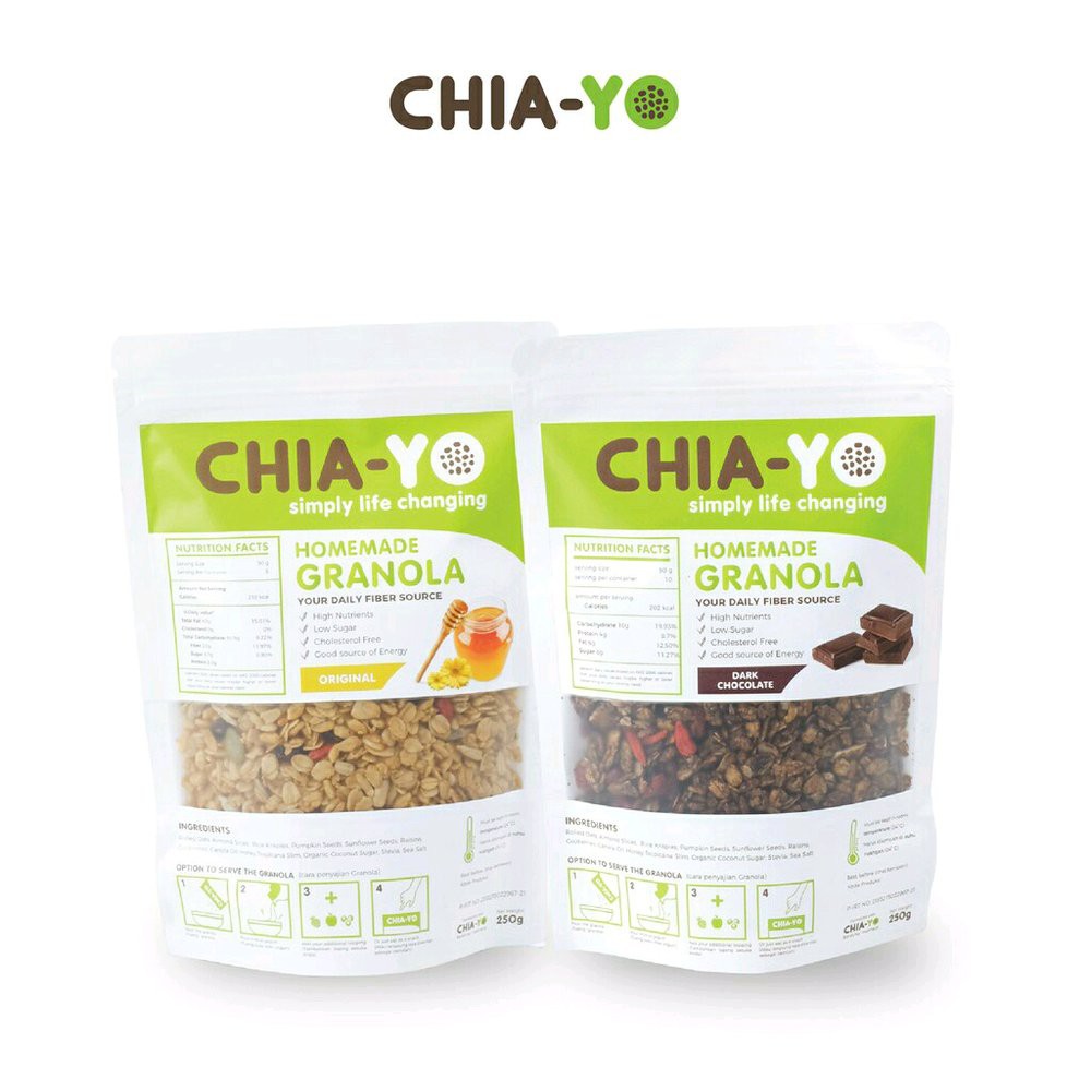 

PAKET 2 250gr CHIAYO GRANOLA ORIGINAL & DARK CHOCOLATE Best Quality