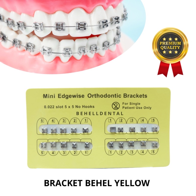 BRACKET BEHEL GIGI METAL AMPLOP YELLOW KUNING ORIGINAL - Kawat Dental Untuk Perbaikan Gigi - Mini Edgewise 0.22 Slot bukan Roth