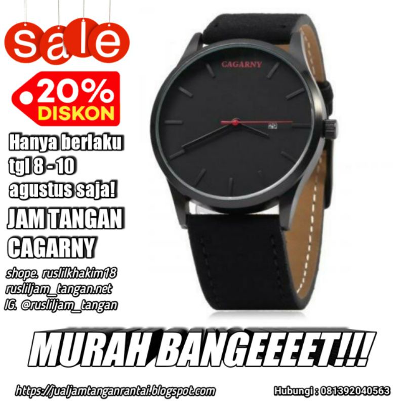 Jual Jam Tangan Pria CAGARNY BLACK kulit