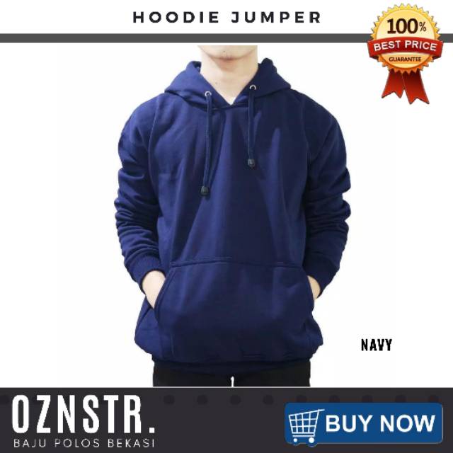 Jaket sweater hoodie jumper polos real cotton fleece murah Navy Biru dongker