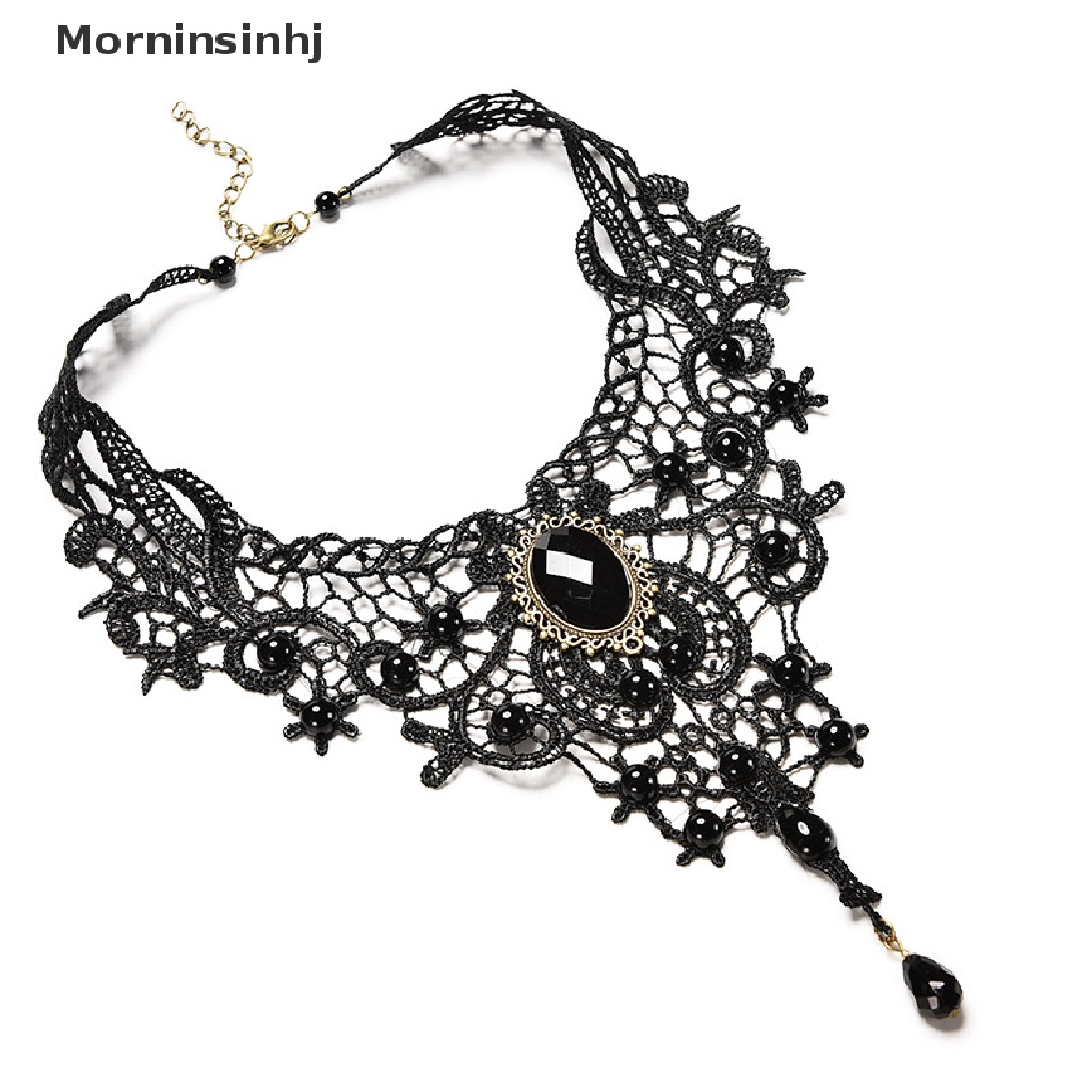 Mornin Kalung Choker Lace Hitam Gaya Victoria / Steampunk / Gothic Untuk Wanita