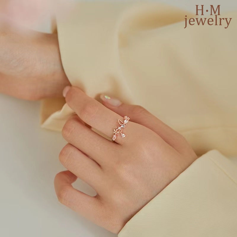 Cincin Model Terbuka Adjustable Desain Bunga Untuk Wanita