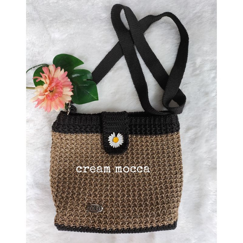 TAS SELEMPANG WANITA/TAS RAJUT TEBAL MOTIF SUNFLOWER