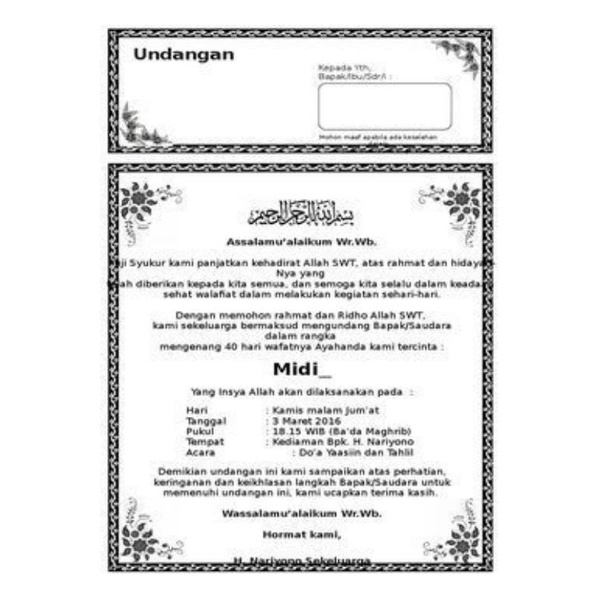 

UNDANGAN TAHLIL, SUNAT / KHITAN, AKIKAH, 4/ 7 bulanan DLL