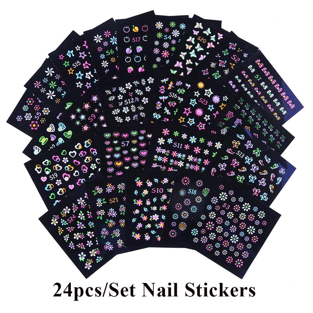 R-flower Nail Stiker Perekat Decal DIY Desain Akrilik Kupu-Kupu Warna-Warni