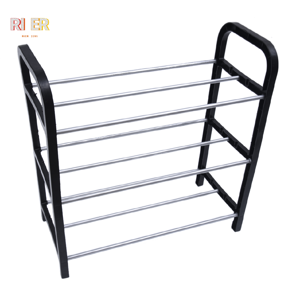 Black Plastic Stand Silver Tone Metal Tube Design 3 Tier Shoes Rack Shopee Indonesia