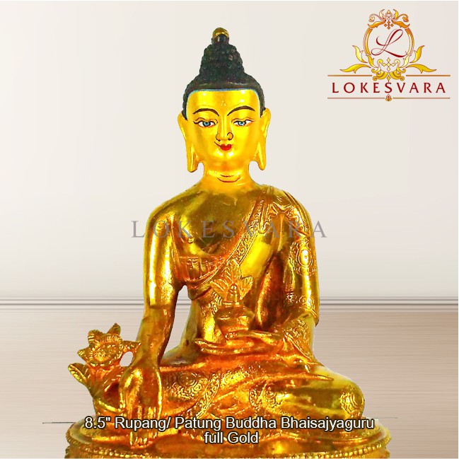 Patung Rupang Arca Logam Buddha Bhaisajyaguru 8.5inch Full Gold