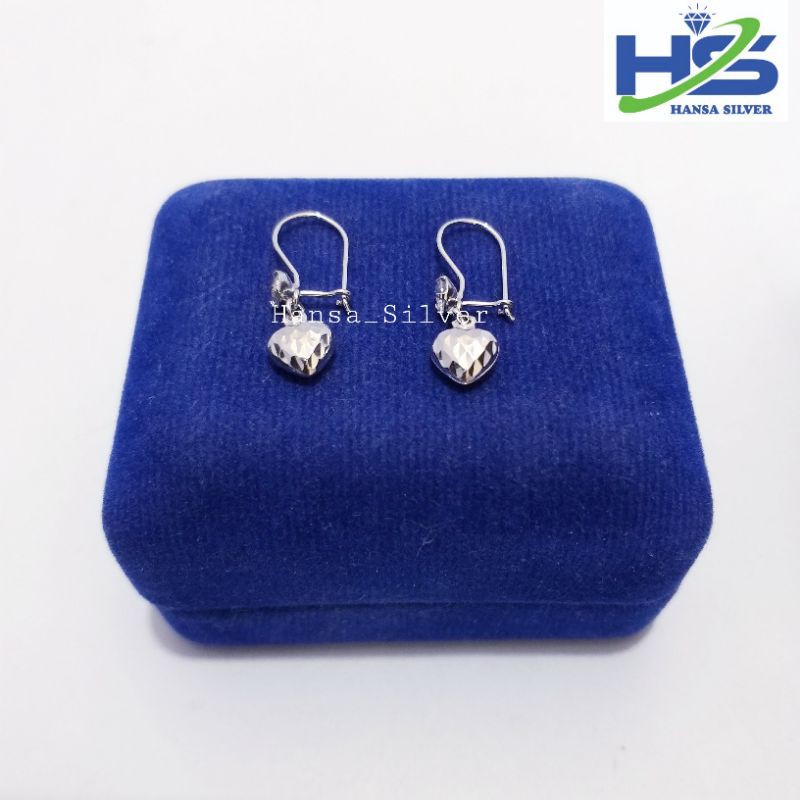 Anting Perak Asli Silver 925 Lapis Emas Putih Model Agogo Love Ukir Cocok Untuk Anak Anak - Anting Wanita Anti Karat