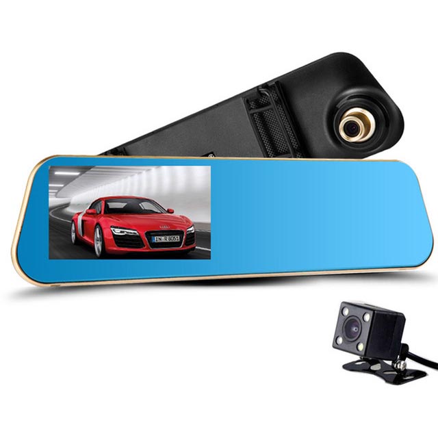 Kaca Spion DVR Dual Kamera 1080P 4.3 Inch Display - YX598 - Black - Blue