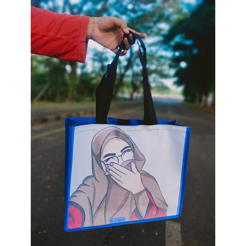 totebag tas kanvas tebal waterproff size 33x12x30 cm printing gambar wanita perempuan terlaris