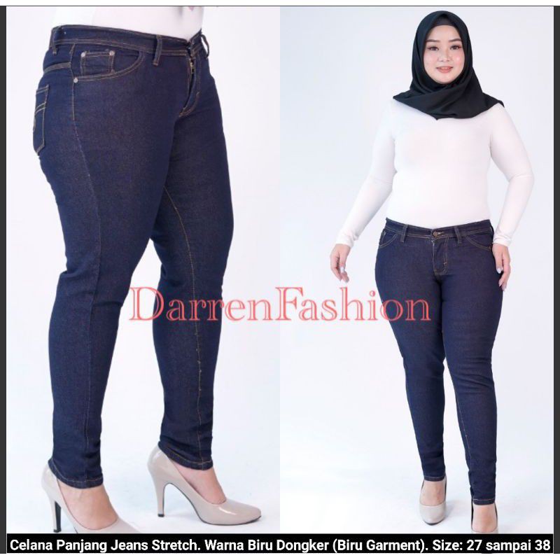 Celana Jeans Panjang Wanita Warna Biru Garment/Biru Dongker