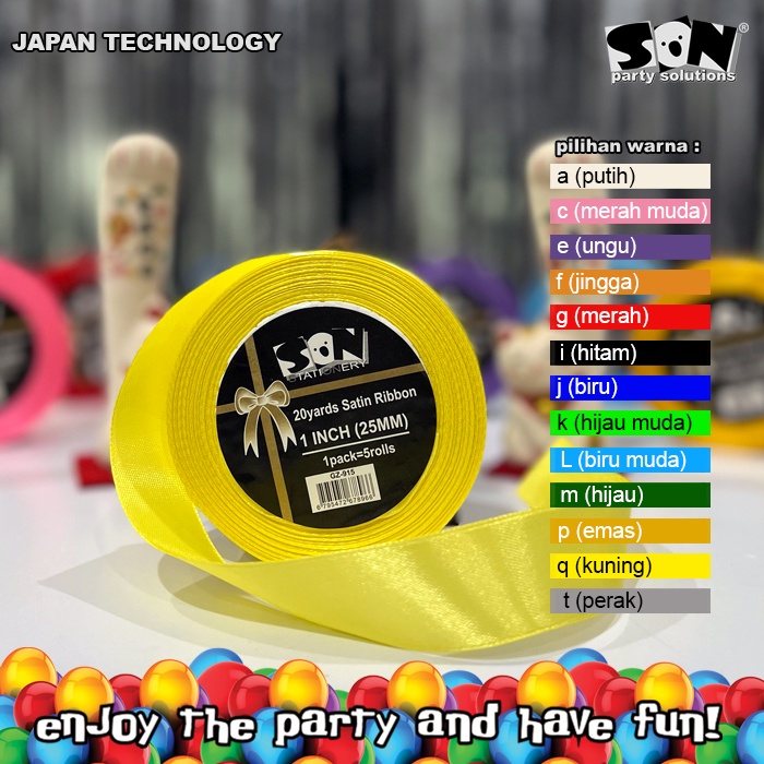 

PITA SATIN 1 INCH (GZ-915) / PITA ULTAH / PITA DEKOR / PITA ULANG TAHUN / PITA SATIN WARNA