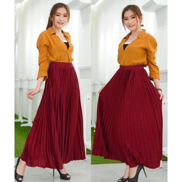 Rok Plisket Premium Import • Fashion Wanita • Maxi Rok Panjang Pleated Skirts