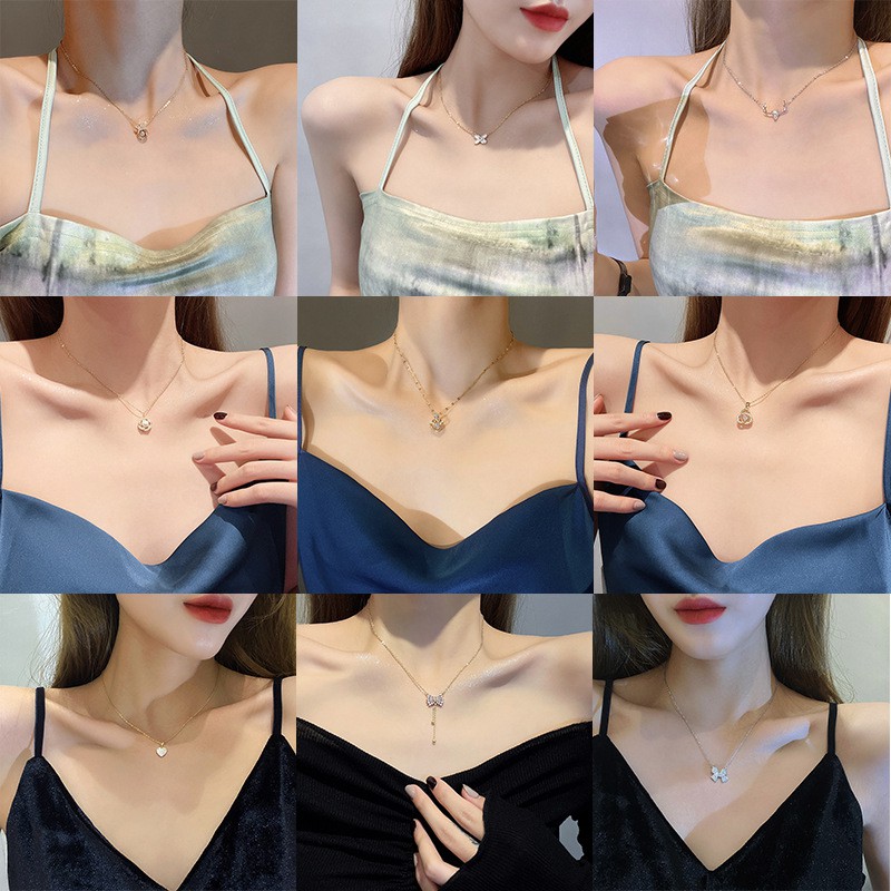 Shuling Korea style High Sense Titanium Necklace Kalung Choker Geometris Perempuan Grosir