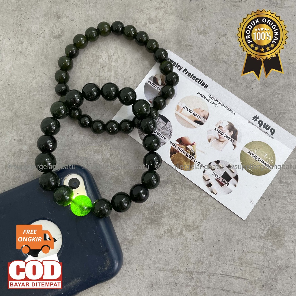 Gelang batu black jade aceh premium quality natural stone pria wanita unisex