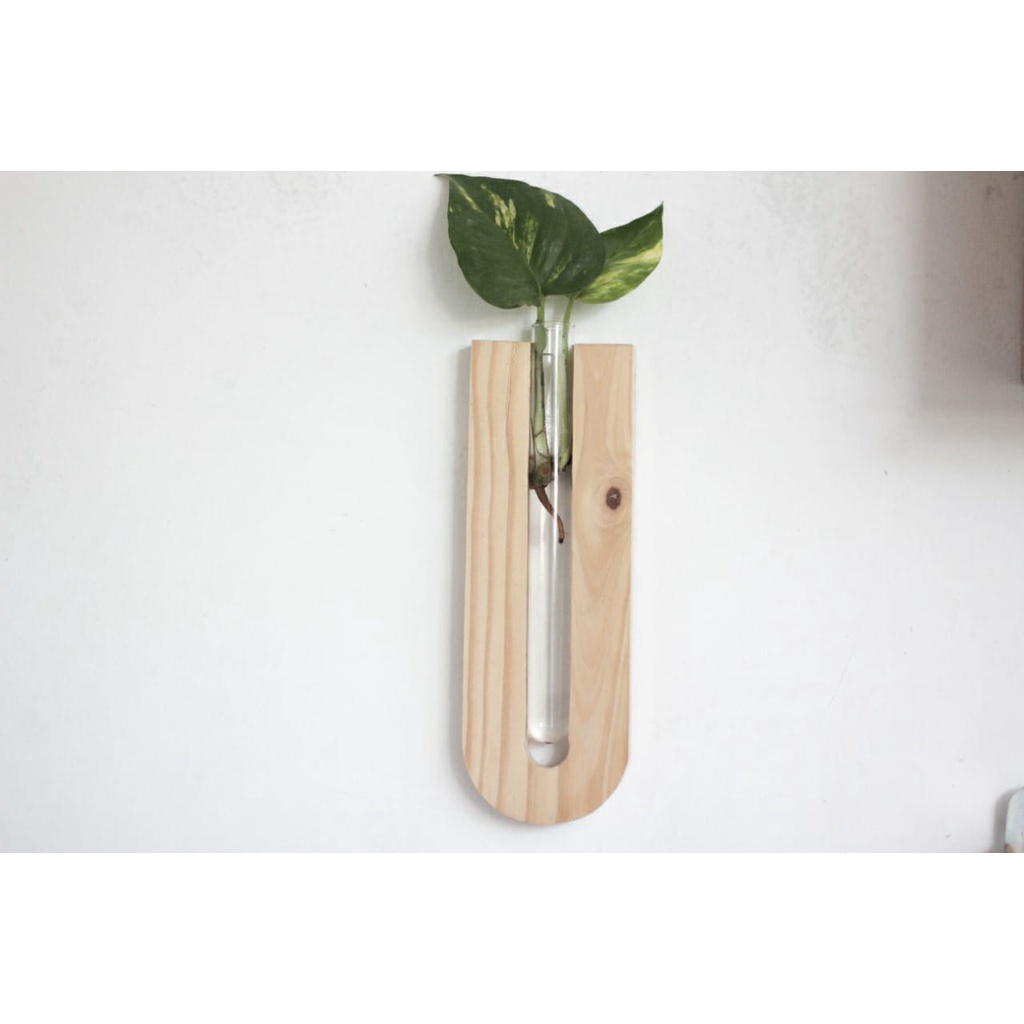 Vas Bunga Kayu Air Tabung Kaca Propagasi Water Propagation Pot Tabung Reaksi Rustik Aesthetic Bentuk