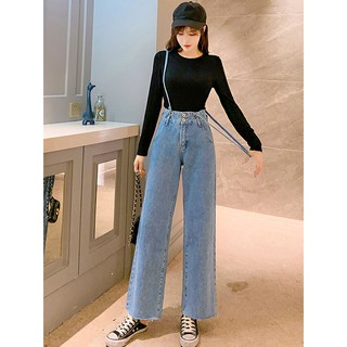  Celana  jeans  lebar kaki celana  pinggang tinggi wanita  