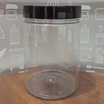Toples plastik pet tutup Hitam 600 ml tabung silinder bening wadah kue kering