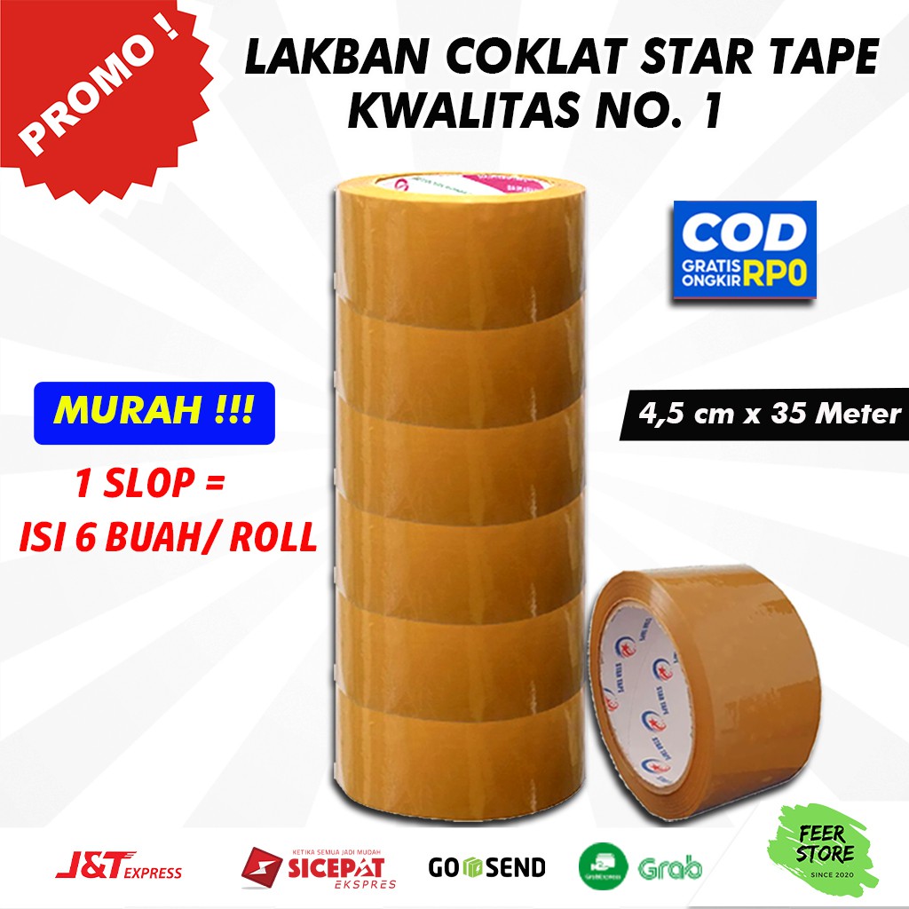 LAKBAN COKLAT MURAH 2 inch 4,5cm x 35m MEREK STAR TAPE