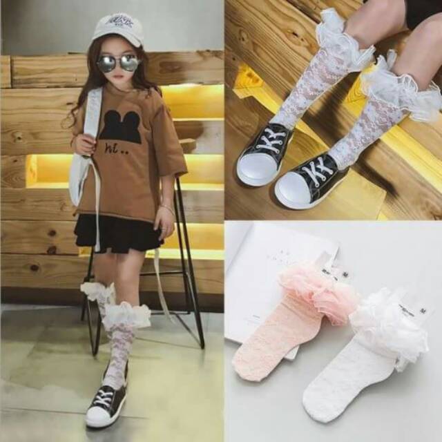 Isi 2 Kaos kaki anak cewek perempuan pita girl remaja grosir import motif ribbon lace fashion socks