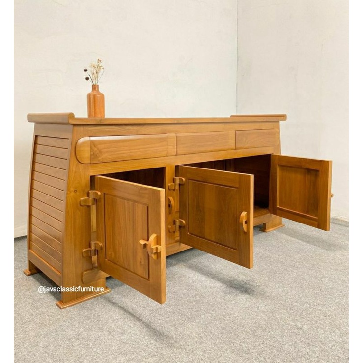 BUFET TV VINTAGE MINIMALIS CABINET RETRO DRAWER SCANDINAVIA UNIK BAHAN KAYU JATI GRADE A PANJANG MURAH FURNITURE JEPARA-1