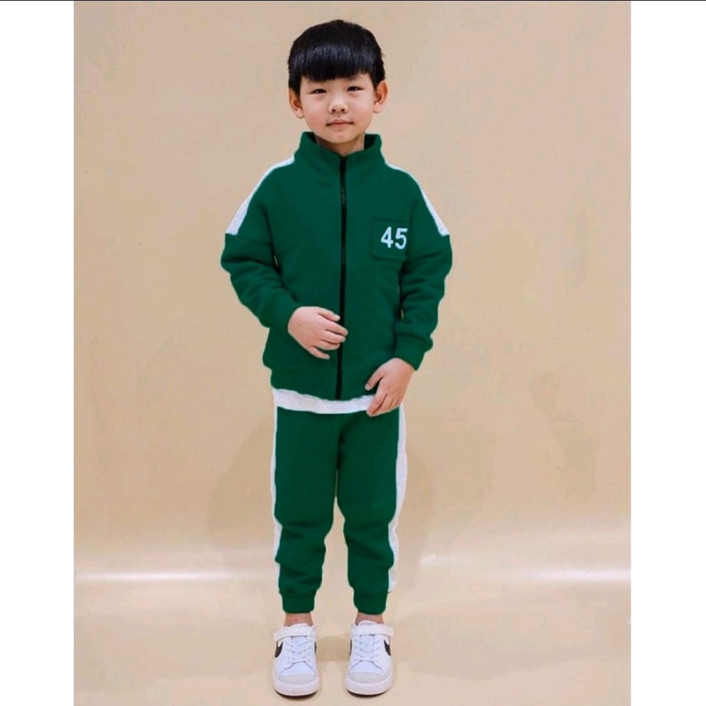 BISA COD) Jaket Zipper Jaket Sweater Anak Gambar Squid Game Netflix Viral /setelan anak trening baju anak laki laki baju anak perempuan /jaket  viral 1-5 thn harga grosir