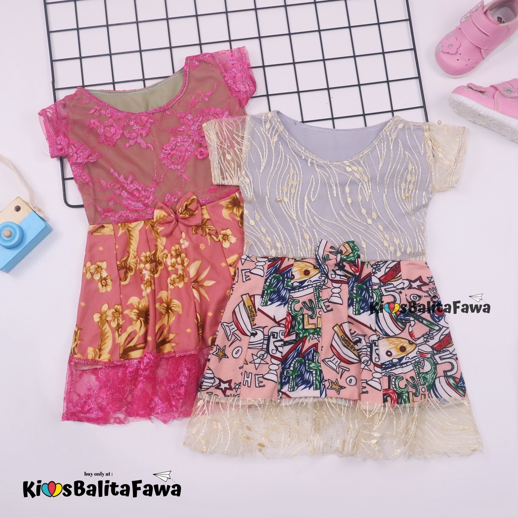 Dress Brukat Davina uk 1-2 Tahun / Dres Anak Perempuan Gaun Pesta Balita Baju Import Kids Cewek Girl