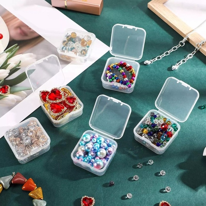 [6Pcs Set Mini Plastic Clear Jewelry Box for Jewelry, Small Items, Beads] [Jewelry Storage Organizer Case]