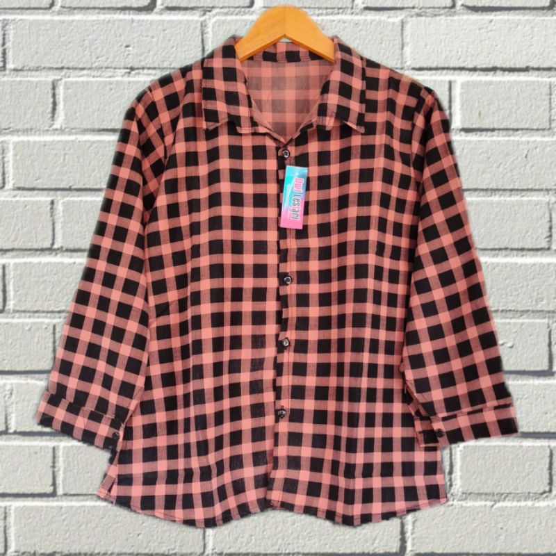 kemeja murah lengan panjang wanita motif kotak