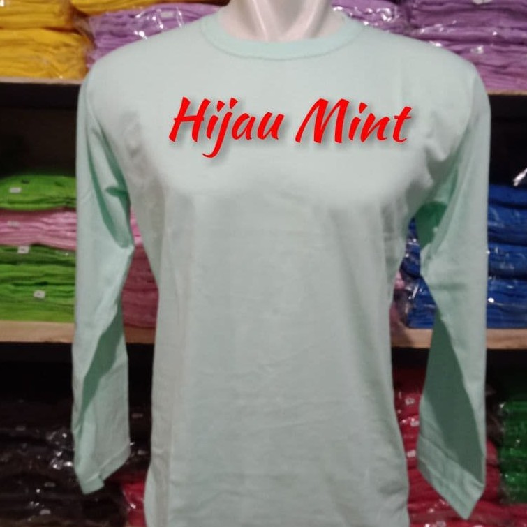 Kaos Polos Hijau Mint Lengan Panjang 30s Cotton Combed
