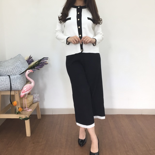 WHITELADYGOOSE- rajut set kancing mutiara- baju wanita-pakaian wanita import