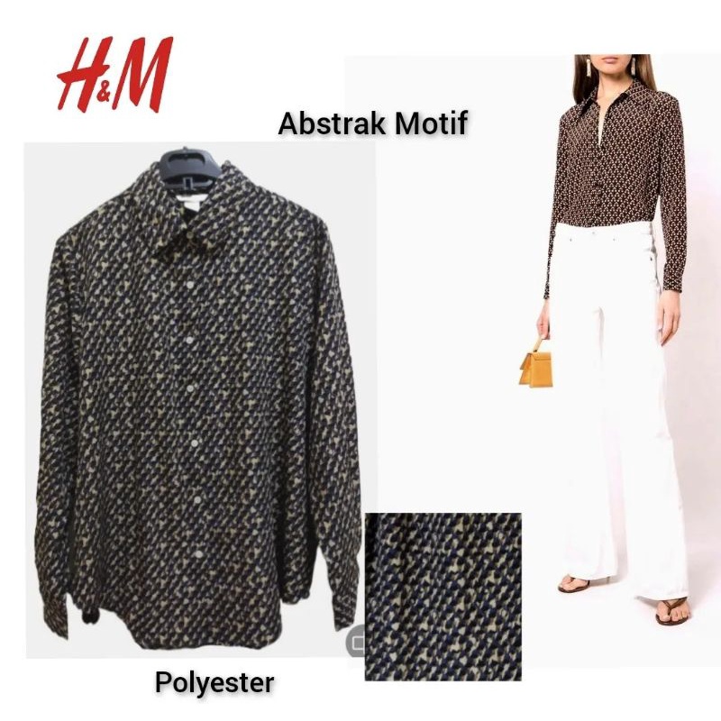 Baju Kerja Wanita Kemeja Atasan Kerah Lengan Panjang Coklat Abstract - H*M Polyester Collar Longslee