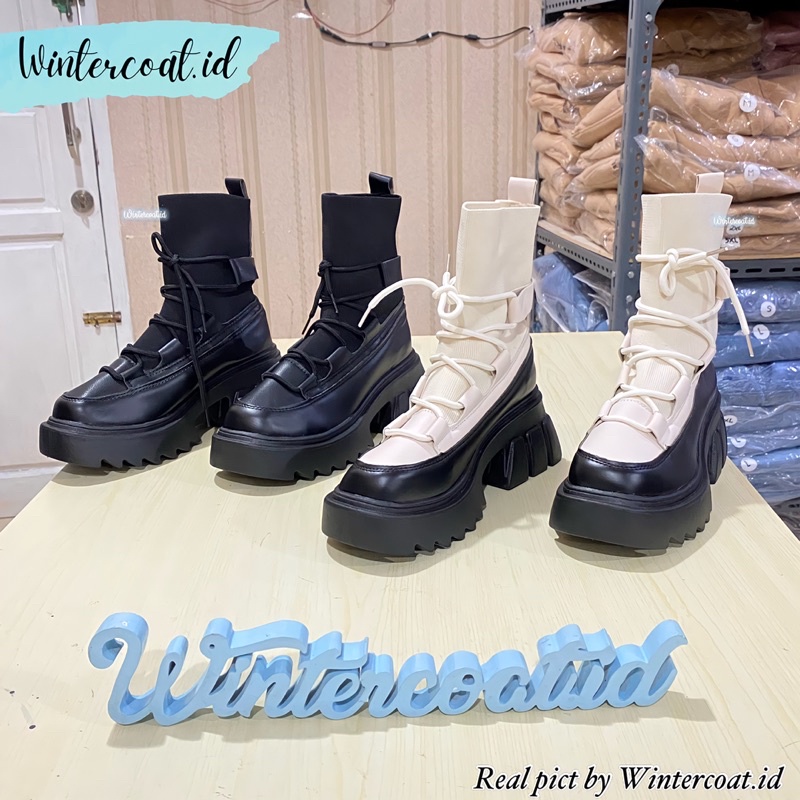 Boots import wanita fashion bella korea style sepatu cewek mid calf boot autumn winter