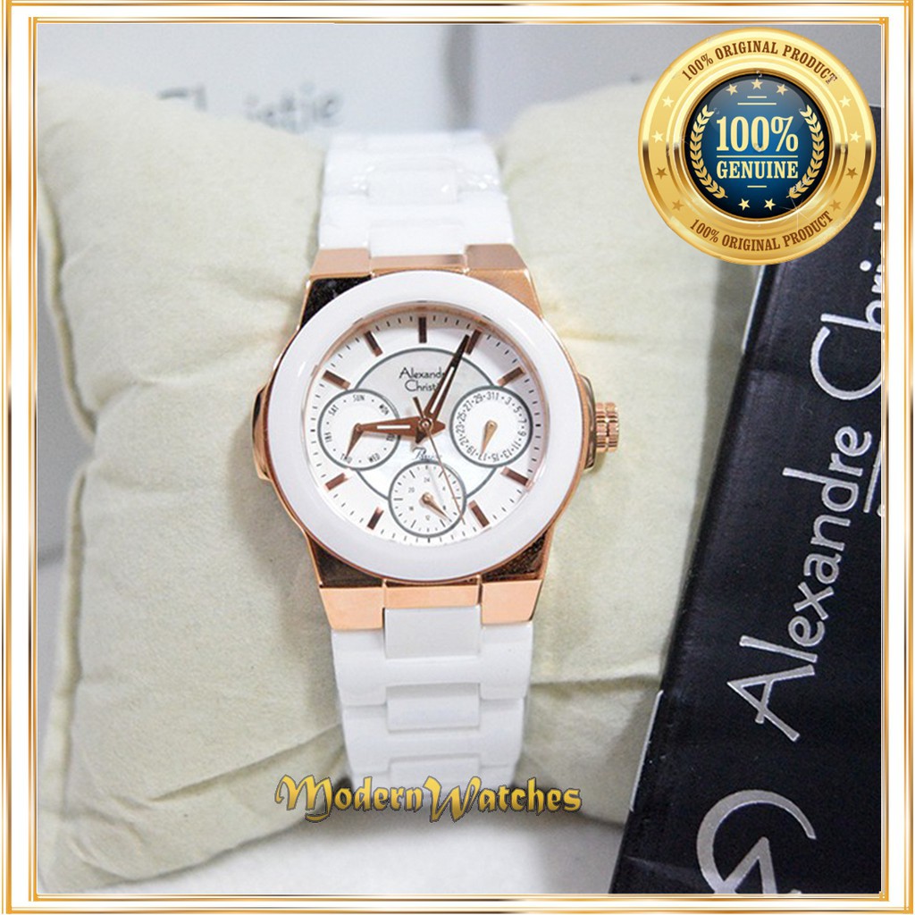Jam Tangan Wanita Alexandre Christie 2224 Black Rosegold Putih 100% Original terbaru Jam Keramik