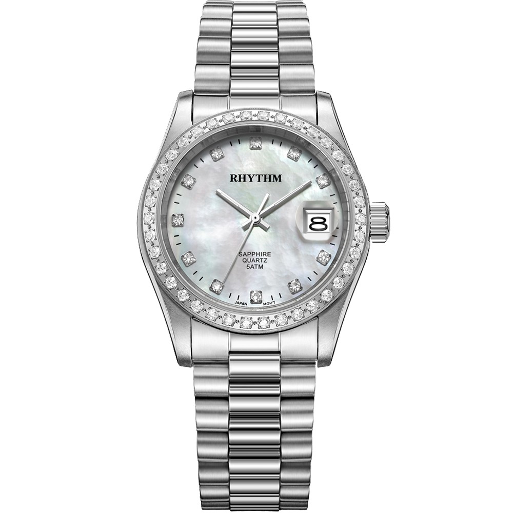 JAM TANGAN PRIA RHYTHM RQ1615 S01 RQ1615S01 ANALOG SILVER WHITE STAINLESS STRAP